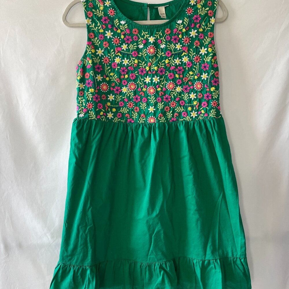 Unbranded Girls Green Floral Embroidered Vibrant Sleeveless Sundress Size XL
